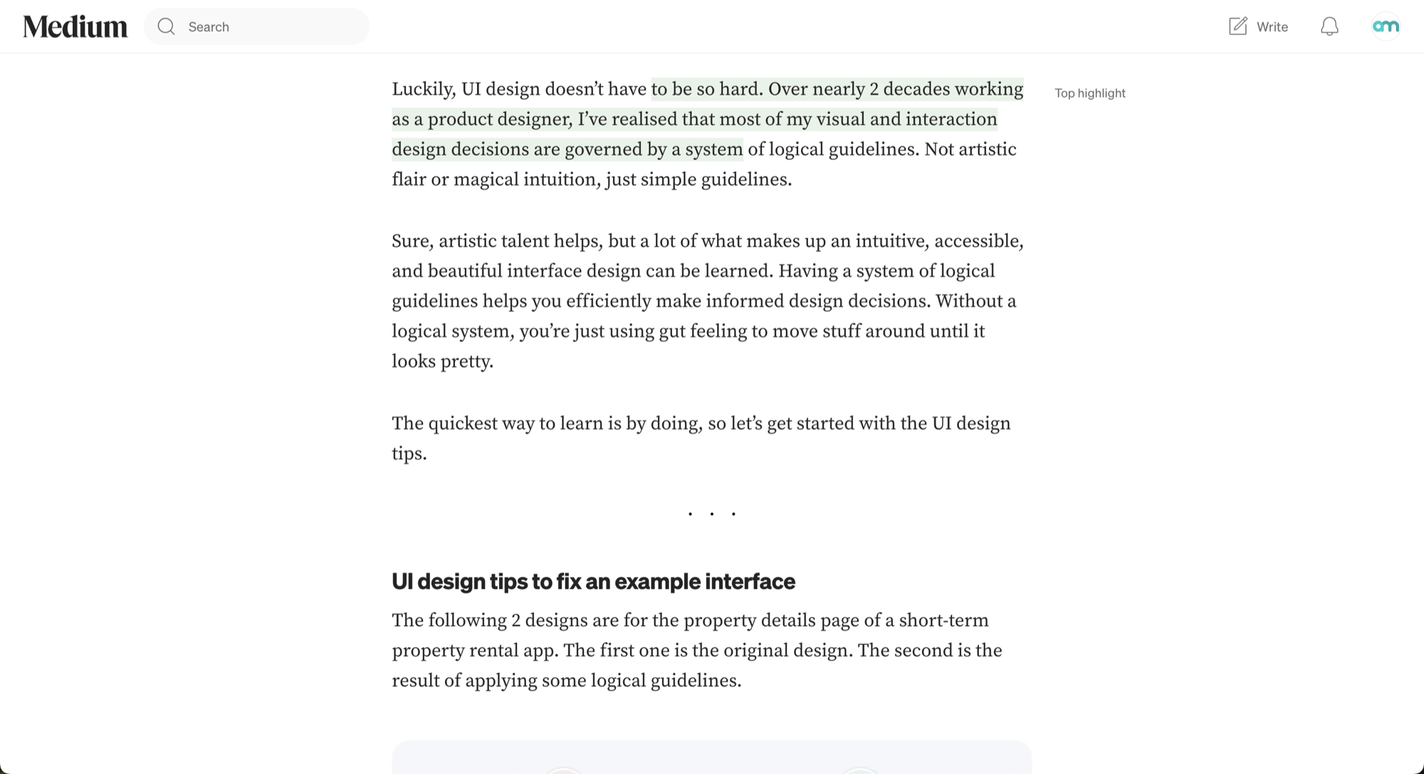 Medium's typography, readable at scale, designed to reduce friction and keep you in the content