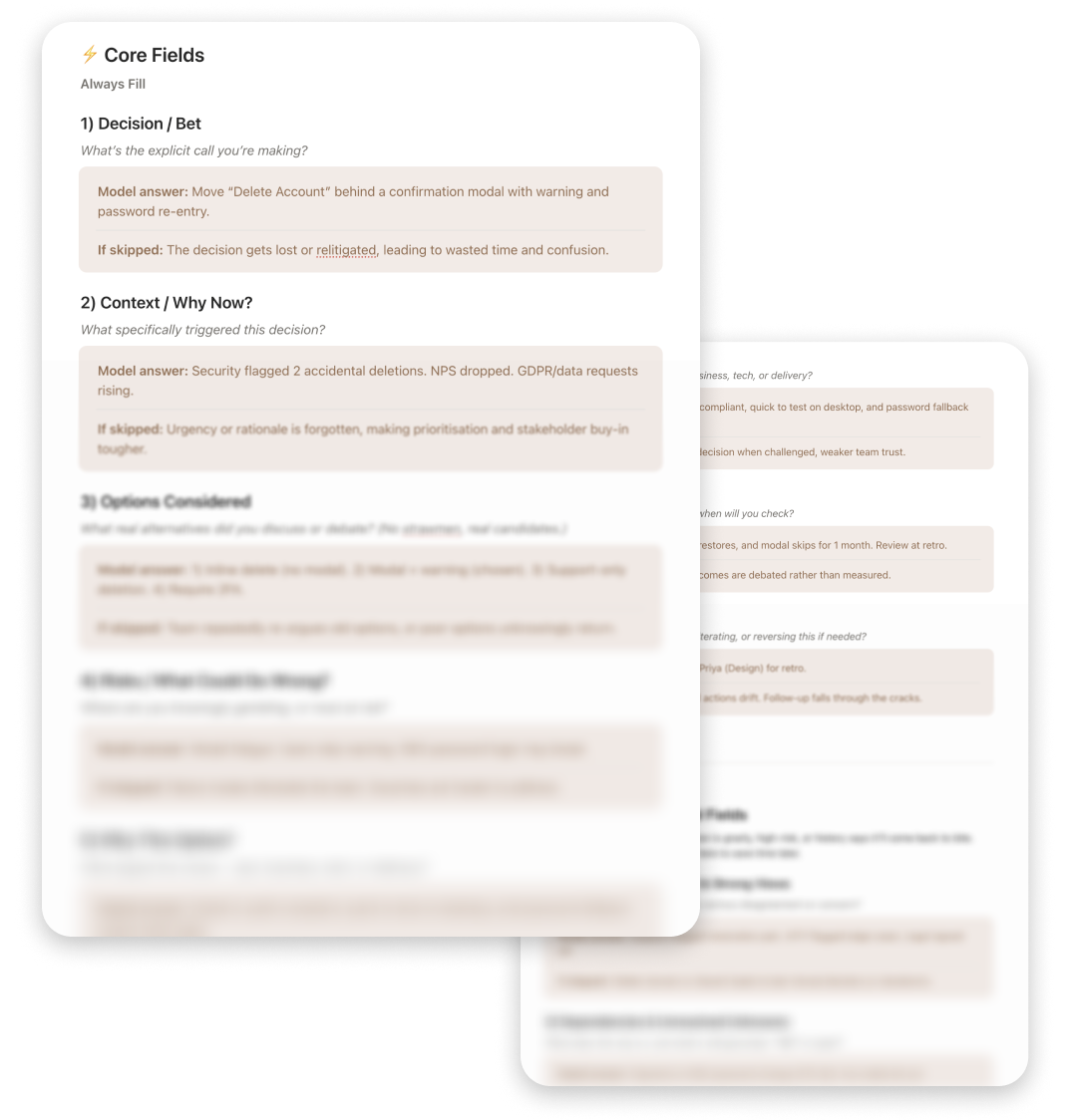 UI Decision Brief Notion template preview for product, design, and engineering teams