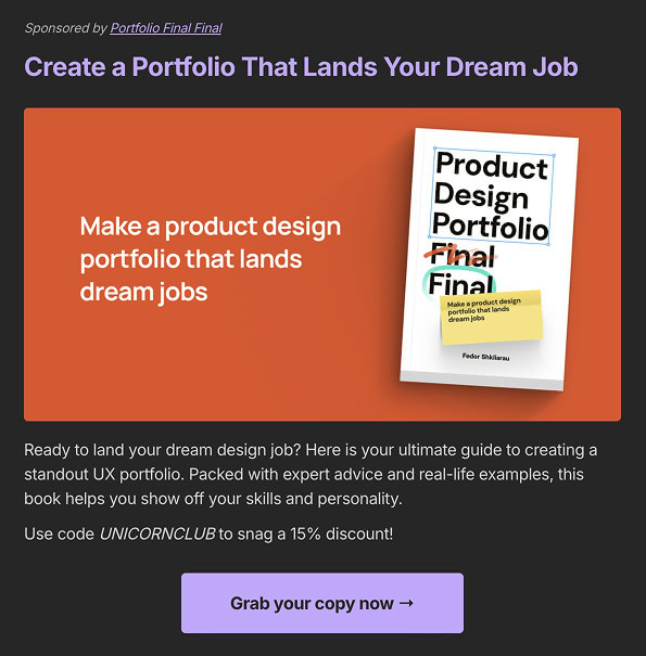 Example sponsor ad as it appears in a Unicorn Club newsletter issue